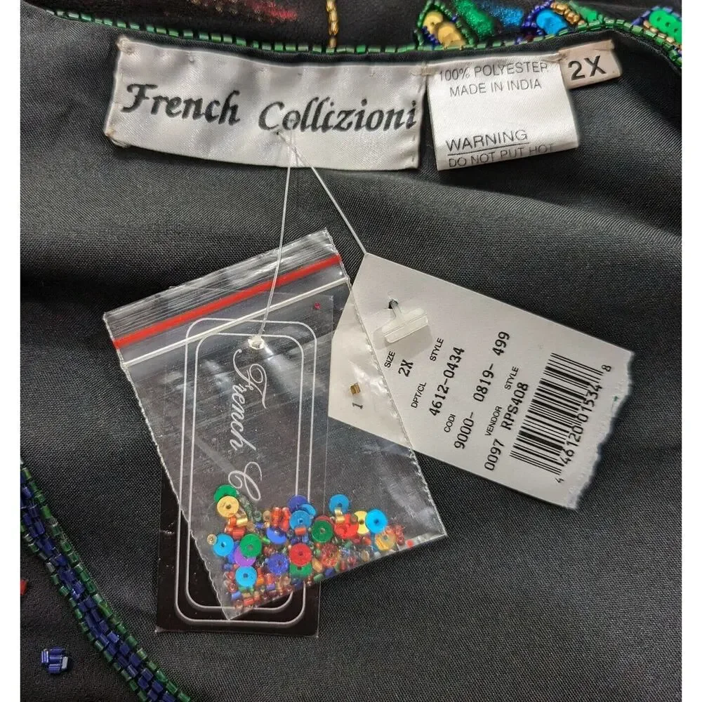 French Collizini Jacket Black Colorful Glamoratti Sequin Women's Size 2X New
